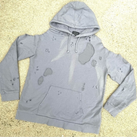 TOPSHOP Rare Cold Shoulder Distressed Ripped Sweatshirt Hoodie Size S - Picture 2 of 9